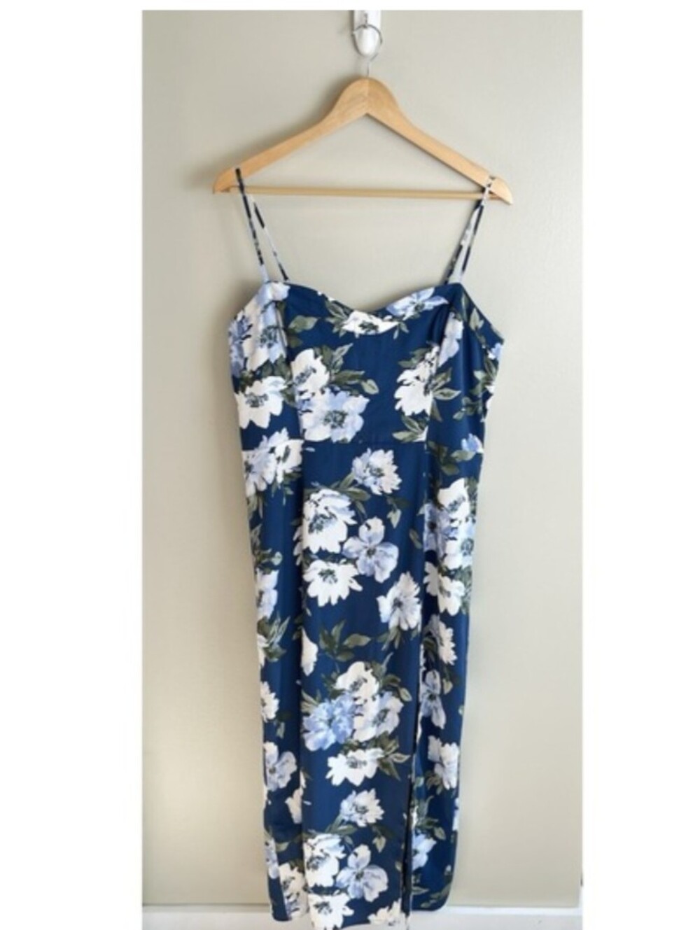 Abercrombie & Fitch Camile Blue Floral Midi Dress With Slit Sz L - Picture 2 of 8
